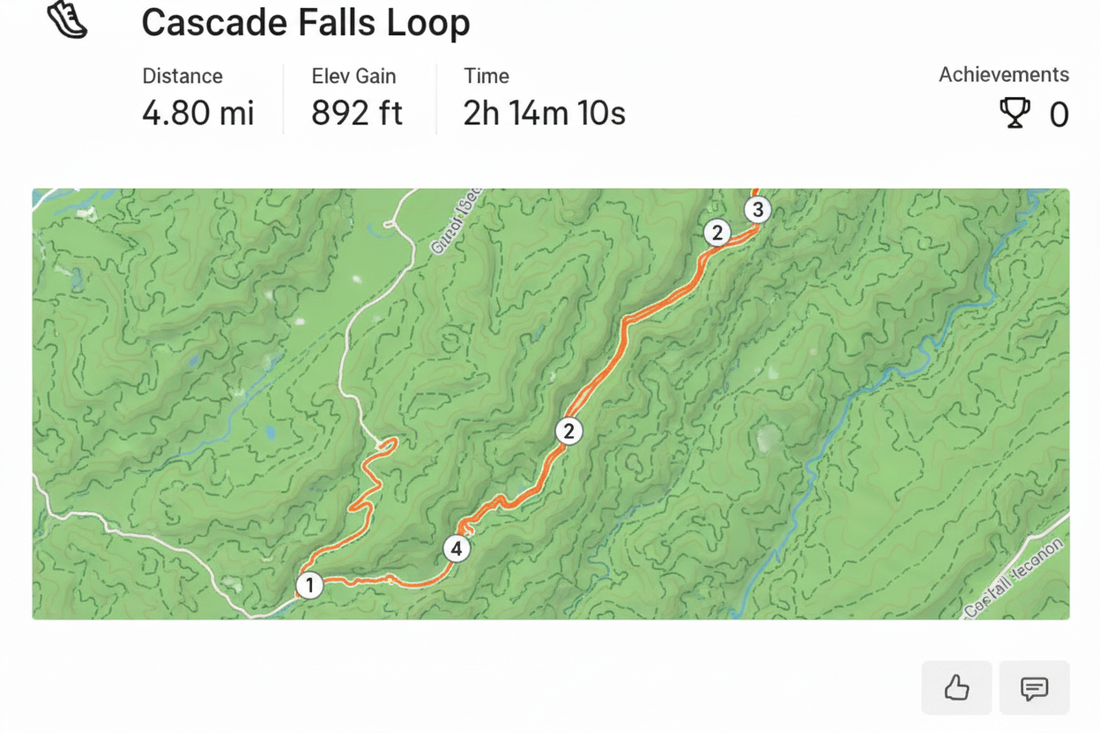 Cascade Falls Loop route in Strava used to create a custom 3D topographic map