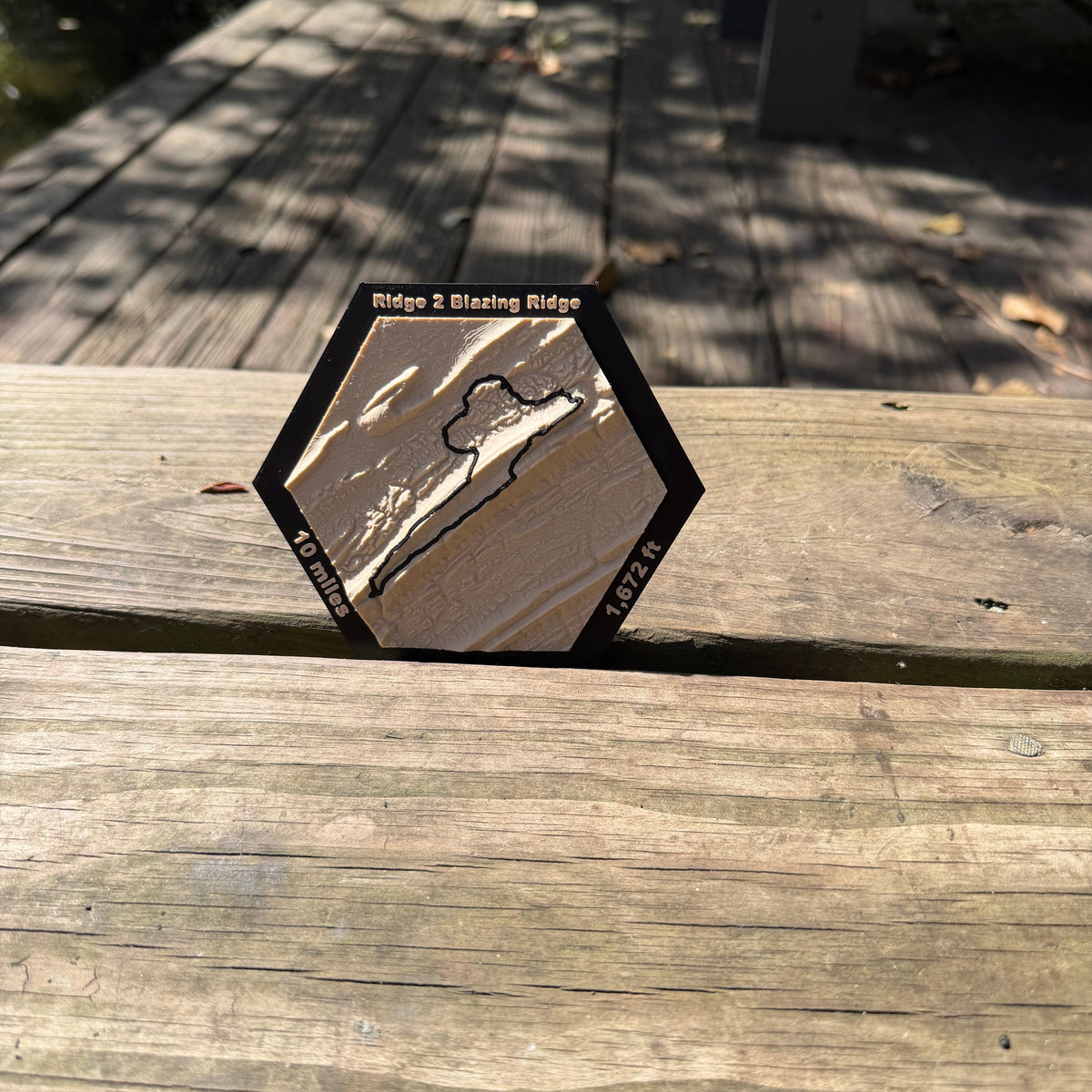 Ridge to Blazing Ridge 3D-printed race course map displayed outdoors