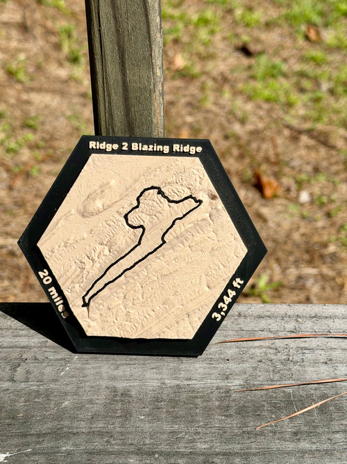 Angled view of the Ridge to Blazing Ridge 3D-printed race course map