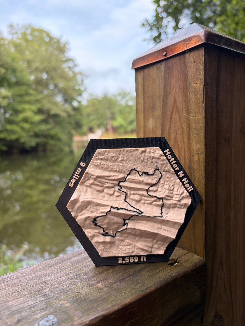 Custom 3D-printed topographic map made from an outdoor route