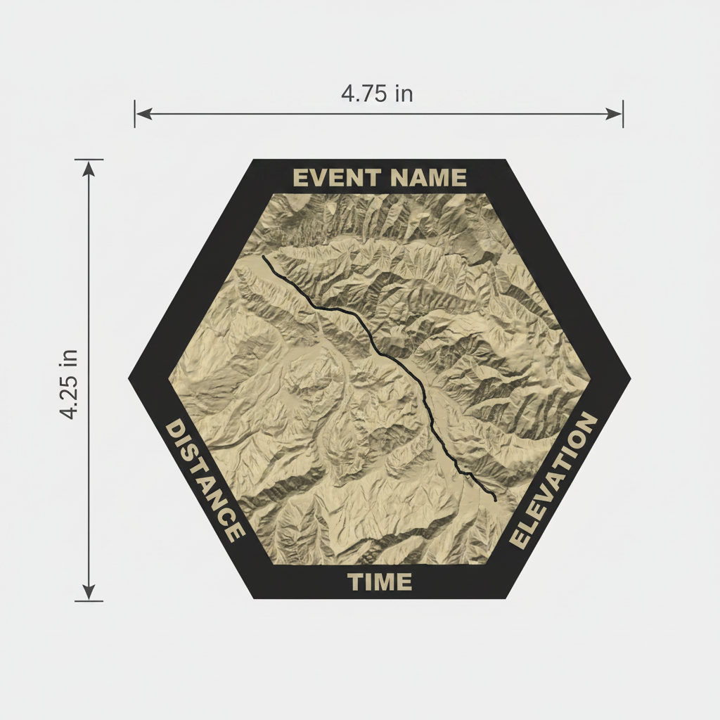 Custom topo map dimensions - 4.75 inches wide by 4.25 inches tall