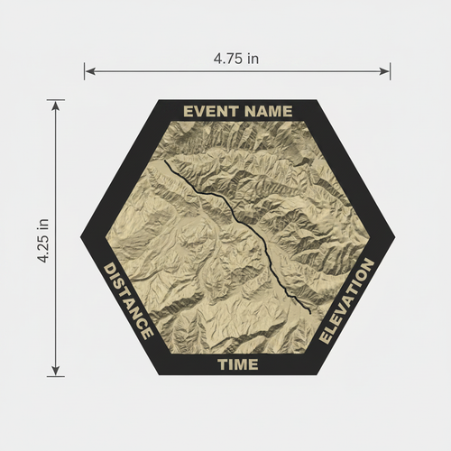 Custom topo map dimensions - 4.75 inches wide by 4.25 inches tall