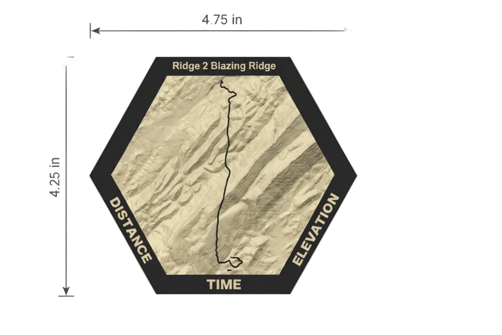 Ridge to Blazing Ridge 3D topo map dimensions and course design