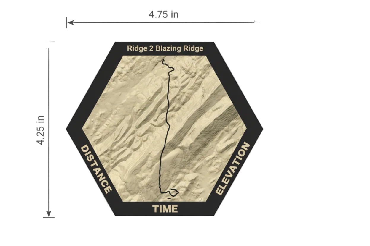Ridge to Blazing Ridge 3D topo map dimensions and course design